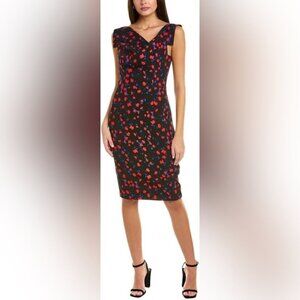 Black Halo Floral Midi Dress - Black and Red